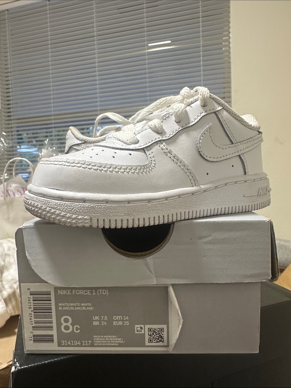 Nike Kids' White Leather Sneaker - Force 1 (TD)
